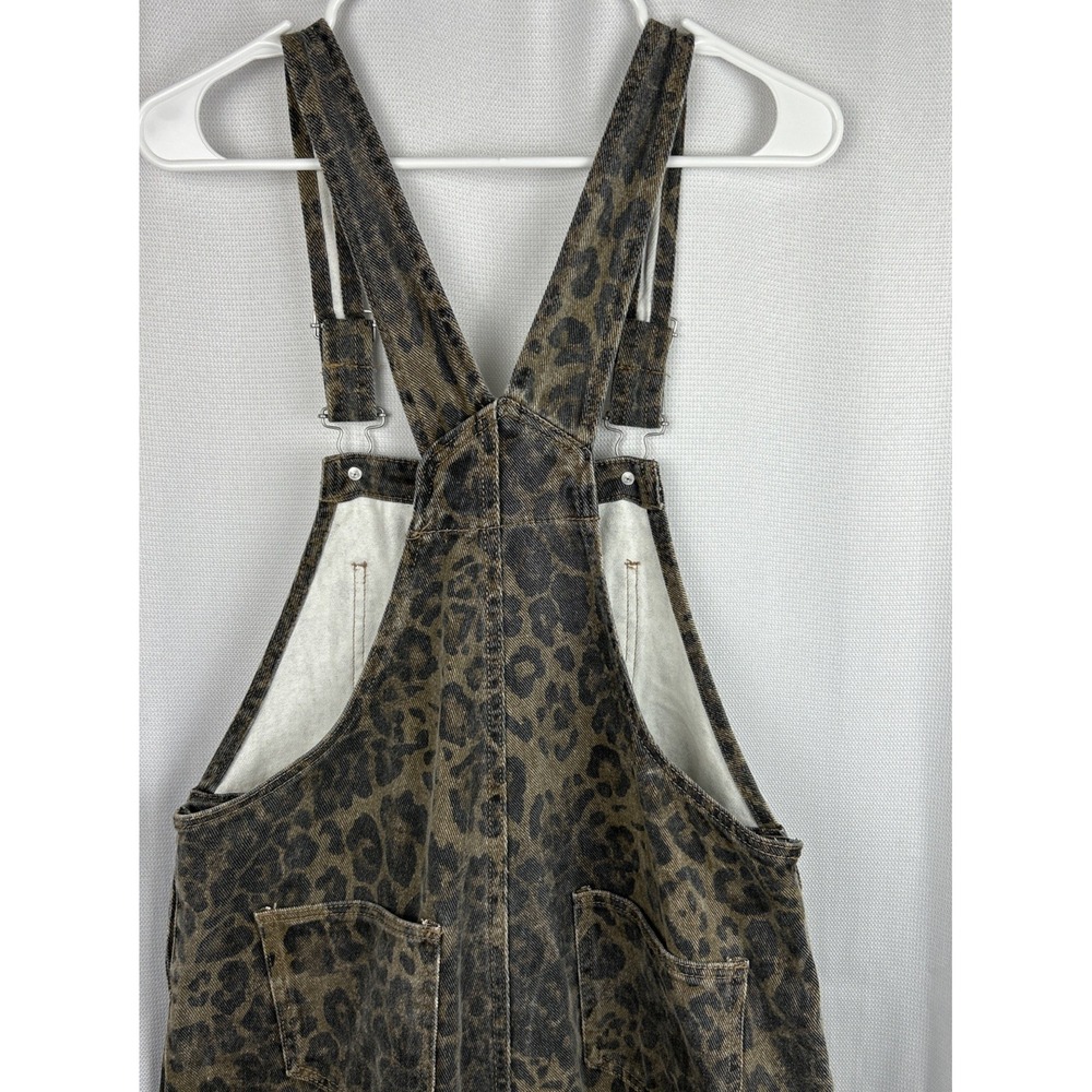 Dazy Wide Leg Overalls Leopard Print Relaxed Fit Medium Black Brown Animal Baggy - Picture 7 of 14